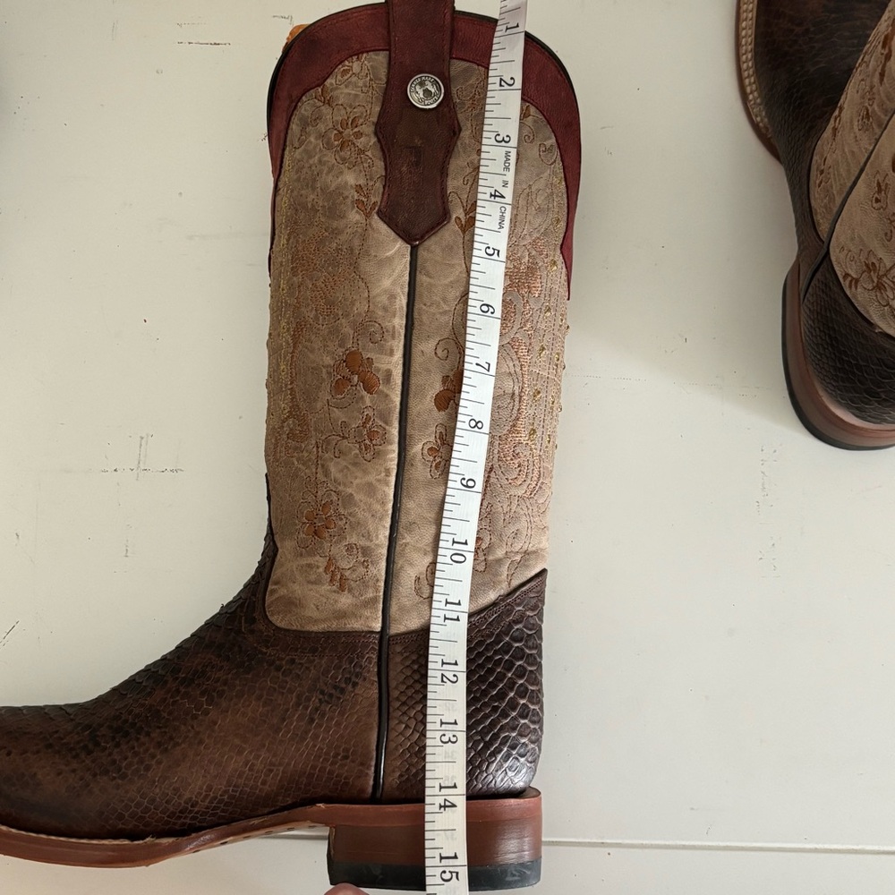 Tanner Mark Multicolor Floral Embroidered Python Print Toe Leather Boots 9.5 NWT - Picture 9 of 11